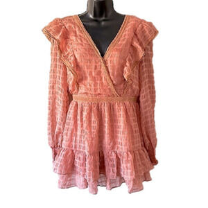 VICI coral pink colored long sleeve smocked dress size Med